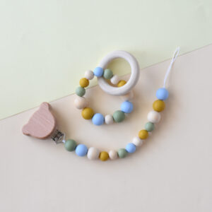 Customizable pacifier and teether set for baby - gift for baby made of wood and food grade silicone
