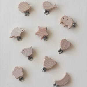 Personalized dummy clip and teether set for baby - natural and handmade